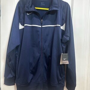 Nike Blue and White Windbreaker with Stand-Up Collar